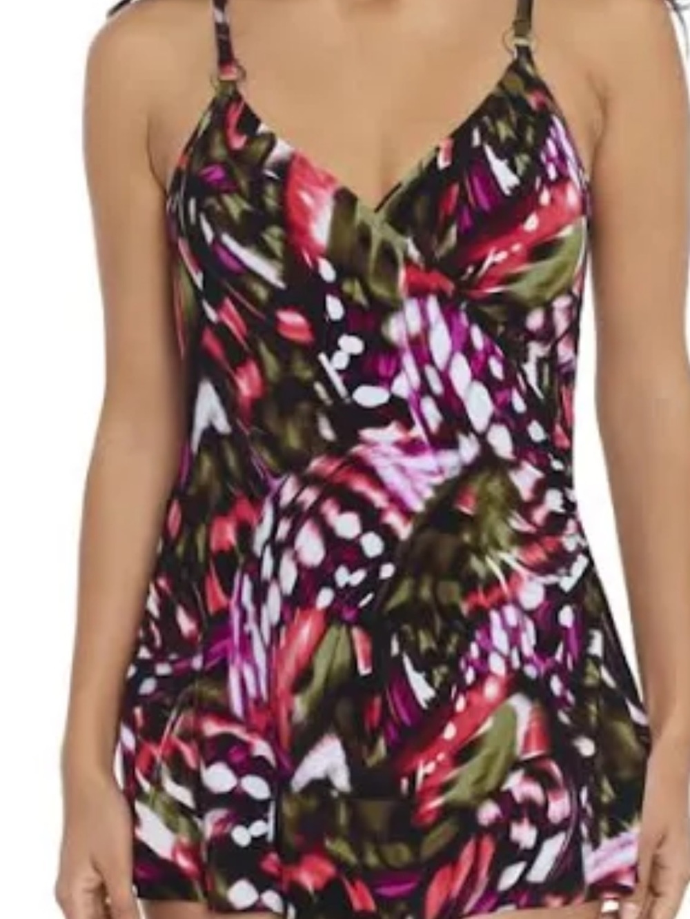 Magicsuit Pink and Olive Abstract Floral Swimdress